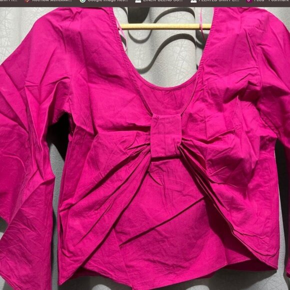 Zara Fuchsia Wide Sleeve Bow Cropped Blouse Size M NWOT - Picture 4 of 5